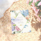 Blauwe en Paarse Waterverf bloemen | Datum opslaan Aankondigingskaart