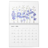 Blauwe en paarse waterverf bloemenkalender 2024 kalender (Mar 2026)