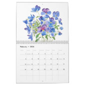 Blauwe en paarse waterverf bloemenkalender 2024 kalender (Feb 2026)