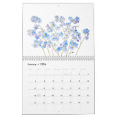 Blauwe en paarse waterverf bloemenkalender 2024 kalender (Jan 2026)