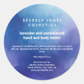 Blauwe en Paarse waterverf cosmetica pot label (Voorkant)