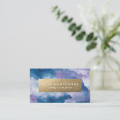 Blauwe en Paarse Waterverf en Gold Faux Folie Visitekaartje (Staand voorkant)