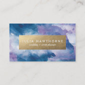 Blauwe en Paarse Waterverf en Gold Faux Folie Visitekaartje (Voorkant)