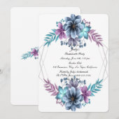 Blauwe en Paarse Waterverf Floral Bachelorette Kaart (Voorkant / Achterkant)