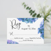 Blauwe en Paarse Waterverf Hydrangeas w/ Calligraf RSVP Kaartje (Staand voorkant)