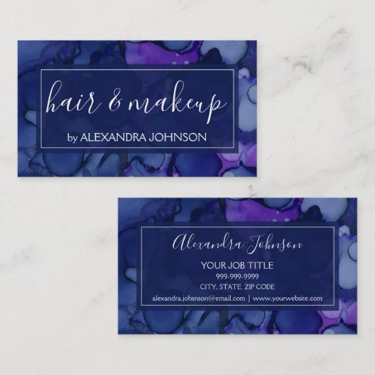 Blauwe en Paarse Waterverf inktspiegel Visitekaartje (Voorkant / Achterkant)