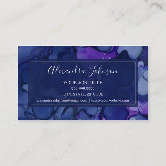 Blauwe en Paarse Waterverf inktspiegel Visitekaartje (Achterkant)