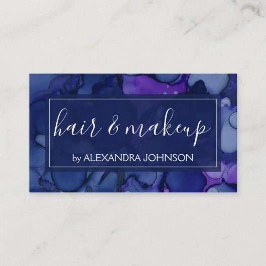 Blauwe en Paarse Waterverf inktspiegel Visitekaartje (Voorkant)