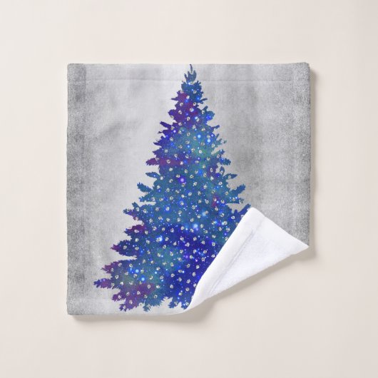 Blauwe en Paarse waterverf kerstboom Bad Handdoek (Wasdoekje)