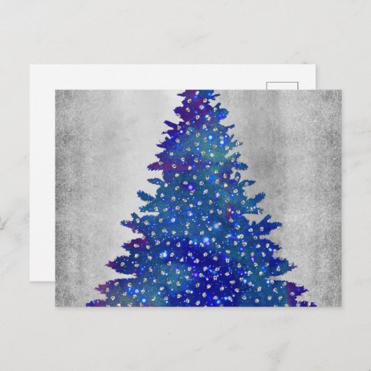 Blauwe en Paarse Waterverf kerstboom Feestdagenkaart (Voorkant / Achterkant)