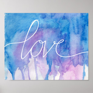 Blauwe en Paarse Waterverf - Liefde POSTER