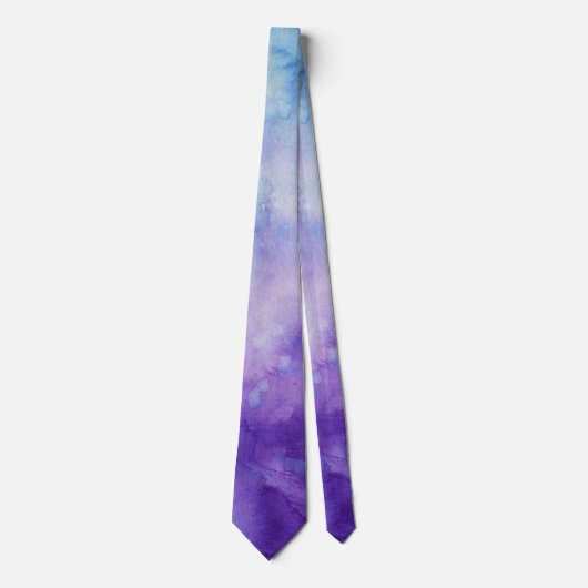 Blauwe en Paarse Waterverf Necktie Stropdas (Voorkant)