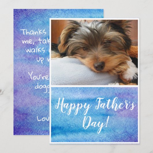 Blauwe en Paarse Waterverf Pet Foto Fathers Day Feestdagenkaart (Voorkant / Achterkant)