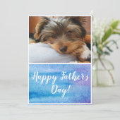 Blauwe en Paarse Waterverf Pet Foto Fathers Day Feestdagenkaart (Staand voorkant)