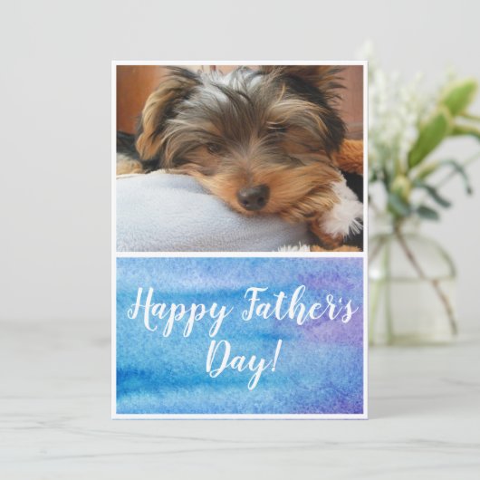 Blauwe en Paarse Waterverf Pet Foto Fathers Day Feestdagenkaart (Staand voorkant)