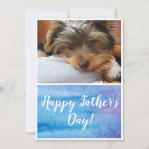 Blauwe en Paarse Waterverf Pet Foto Fathers Day Feestdagenkaart