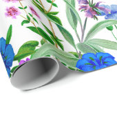 Blauwe en Paarse Waterverf tuinbloemen Cadeaupapier (Rol Hoek)