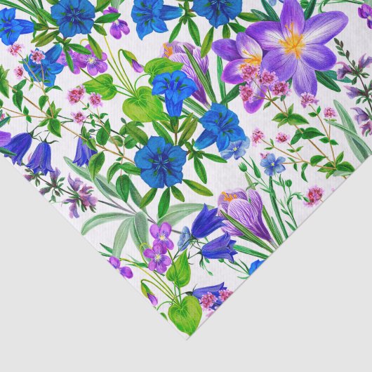 Blauwe en Paarse Waterverf tuinbloemen Tissuepapier (Detail)