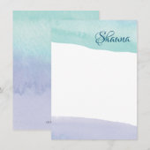 Blauwe en Paarse Waterverf Wash Note Kaart Notitiekaartje (Voorkant / Achterkant)
