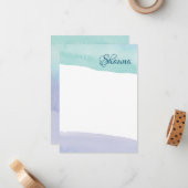 Blauwe en Paarse Waterverf Wash Note Kaart Notitiekaartje (Voorkant / Achterkant in situ)