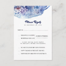 Blauwe en Paarse Waterverven bruiloft RSVP Kaart