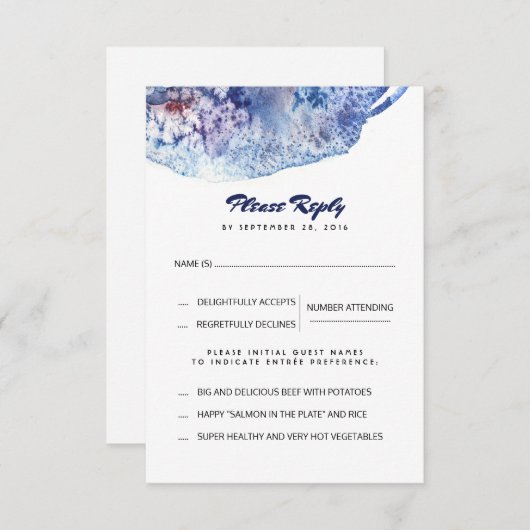 Blauwe en Paarse Waterverven bruiloft RSVP Kaart (Voorkant / Achterkant)