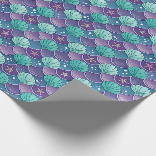 blauwe en Paarse zeeschelp Cadeaupapier (Hoek)