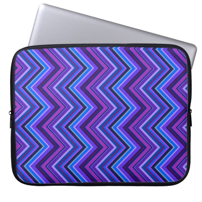 Blauwe en paarse zigzagstroken laptop sleeve (Voorkant)