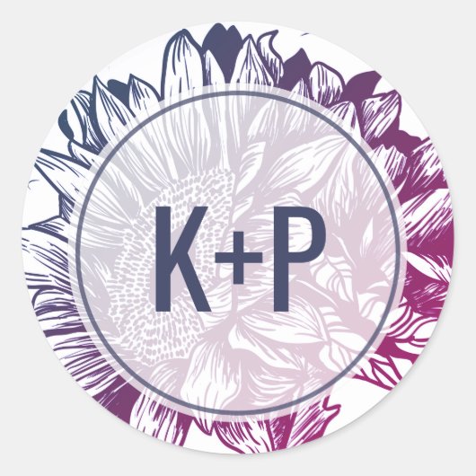 Blauwe en Paarse zonnebloemen Weddenschap Envelopz Ronde Sticker (Voorkant)