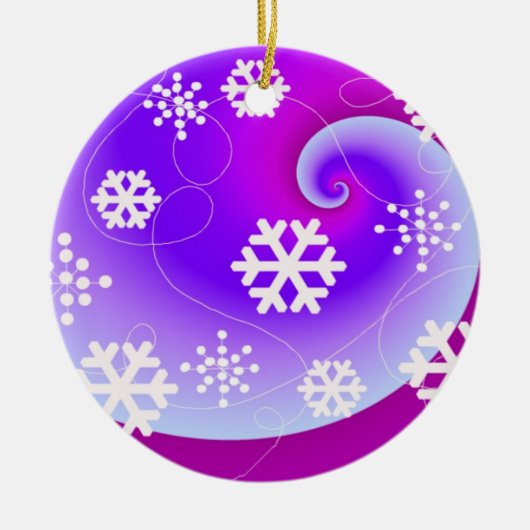 Blauwe en Paarse Zwemmen en Snowflakes Keramisch Ornament (Voorkant)