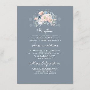 Blauwe en Peach Floral Wedding Information Guest Informatiekaartje
