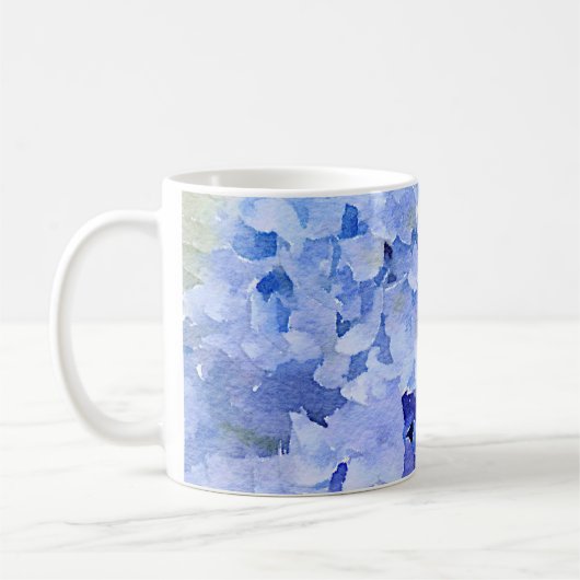 Blauwe en periwinkle hydrangea-mok koffiemok (Links)