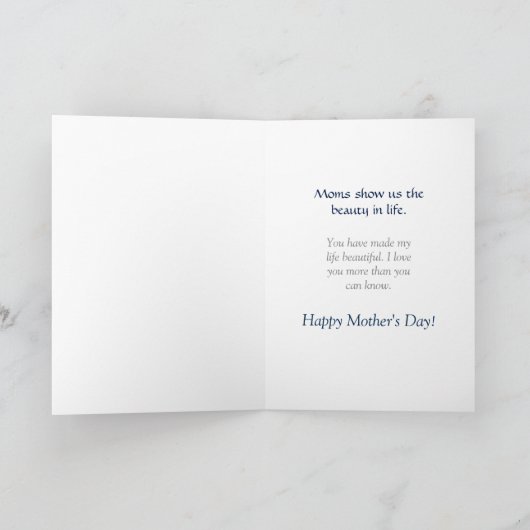 Blauwe en perzik bloemige werveling Moederdag Kaart (Binnen)