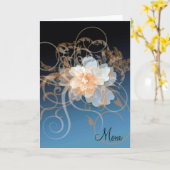 Blauwe en perzik bloemige werveling Moederdag Kaart (Gele Bloem)