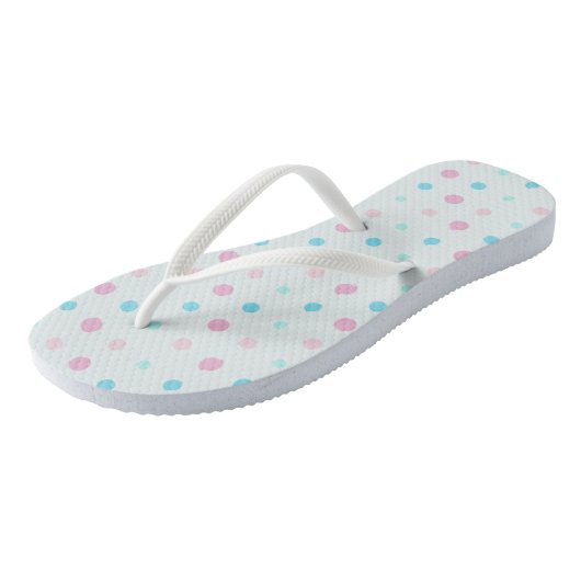 Blauwe en perzikstippen teenslippers (Schuin)