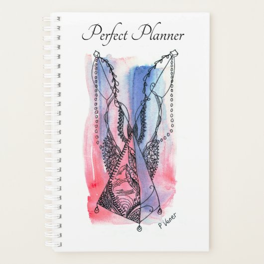 blauwe en rode Abstracte kunst Planner (Voorkant)