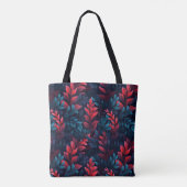 Blauwe en rode bladeren tote bag (Achterkant)
