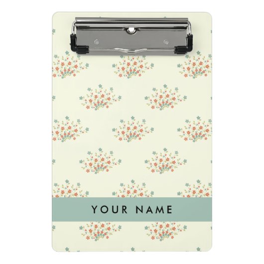 Blauwe en Rode Bloemen, Blauw, Jouw naam Mini Klembord (Voorkant)