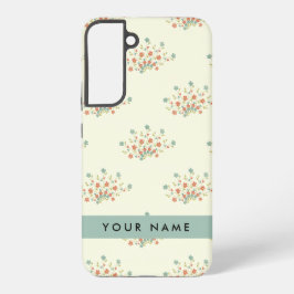 Blauwe en Rode Bloemen, Blauw, Jouw naam Samsung Galaxy Hoesje
