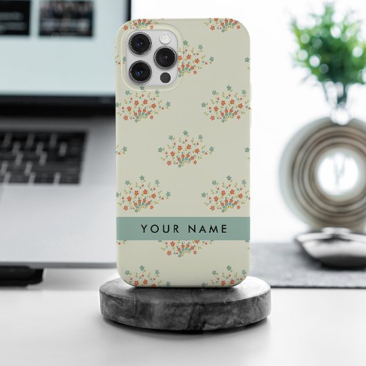 Blauwe en Rode Bloemen, Blauw, Uw Naam Case-Mate iPhone Case