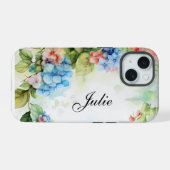 Blauwe en Rode Bloemen Bruiloft iPhone 15 Case (Achterkant horizontaal)