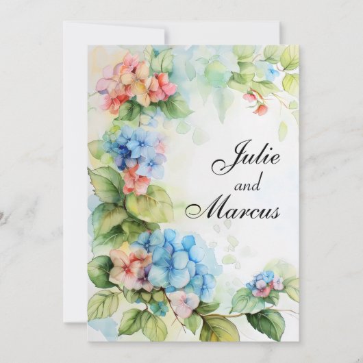 Blauwe en Rode Bloemen Bruiloft Kaart (Voorkant)