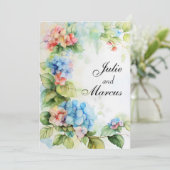 Blauwe en Rode Bloemen Bruiloft Kaart (Staand voorkant)