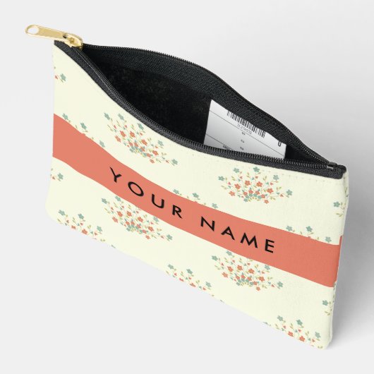 Blauwe en rode bloemen, rood, Jouw naam Etui (Open)