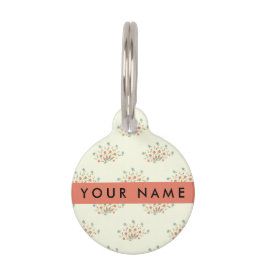 Blauwe en rode bloemen, rood, Jouw naam Huisdierpenning