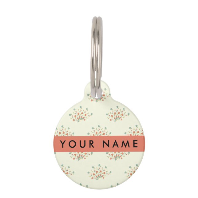 Blauwe en rode bloemen, rood, Jouw naam Huisdierpenning (Voorkant)