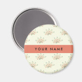 Blauwe en rode bloemen, rood, Jouw naam Magneet (Voorkant / Achterkant)