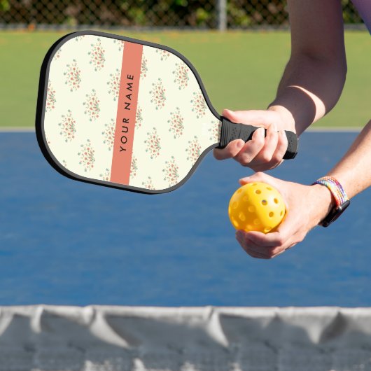 Blauwe en rode bloemen, rood, Jouw naam Pickleball Paddle (Insitu)