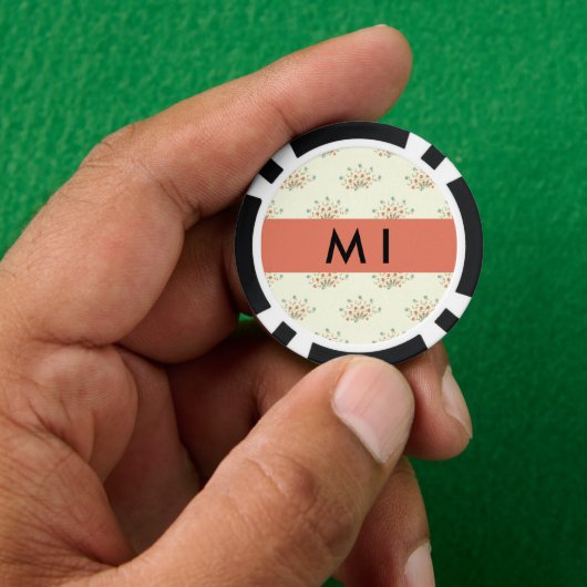 Blauwe en rode bloemen, rood, Jouw naam Poker Chips (Hand)