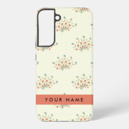 Blauwe en rode bloemen, rood, Jouw naam Samsung Galaxy Hoesje